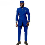 African Ethnic New Men's Casual Suit - Refined and Fitted Style - Party Dress - Fashionable Men's Clothing (Top + Pants + Hat) - Free Delivery Worldwide only at Flexi Africa