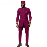 African Ethnic New Men's Casual Suit - Refined and Fitted Style - Party Dress - Fashionable Men's Clothing (Top + Pants + Hat) - Free Delivery Worldwide only at Flexi Africa