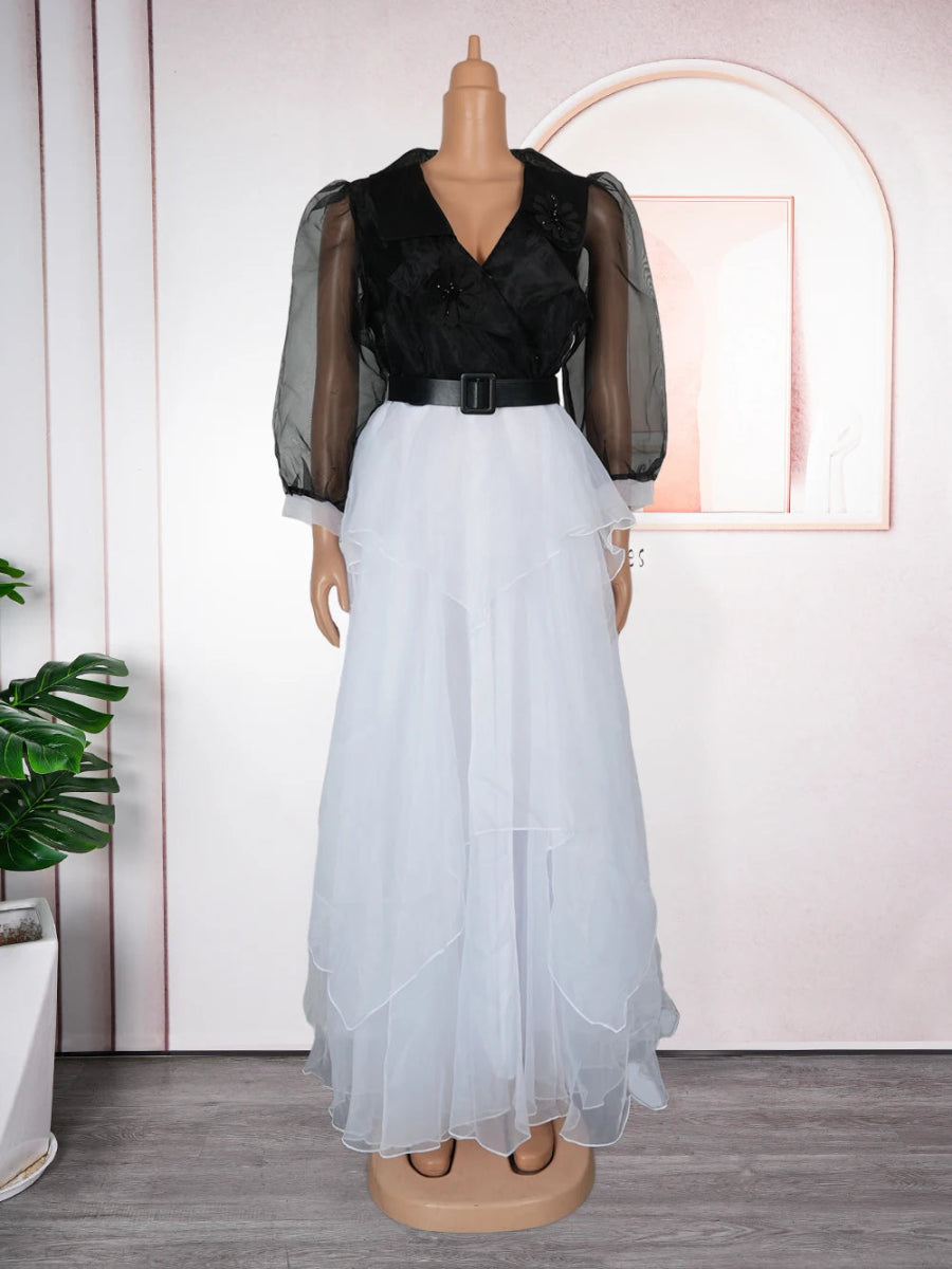 African Fashion Plus Size Long Sleeve Dress – Elegant Gauze Gown for Weddings and Daily Wear - Free Delivery Worldwide only at Flexi Africa