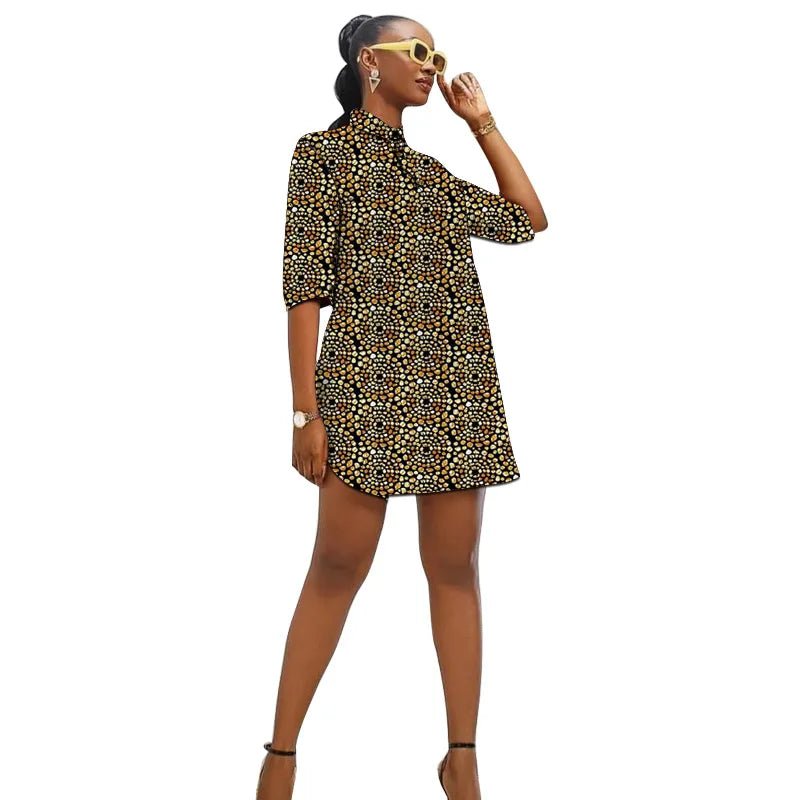 African Fashion Turn Down Collar Dress Customized Women's Ankara Outfit Colorful Print Female Wedding Wear - Free Delivery Worldwide only at Flexi Africa