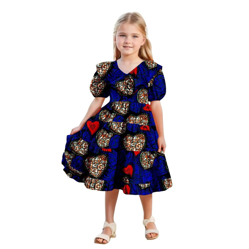 African Girls’ Ankara Print Dress with Double Ruffle Collar – Bazin Riche Children’s Party Dress - Free Delivery Worldwide only at Flexi Africa