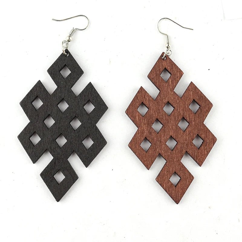 African Laser Cut Wooden Drop Earrings – Mix & Match Shapes Available - Free Delivery Worldwide only at Flexi Africa