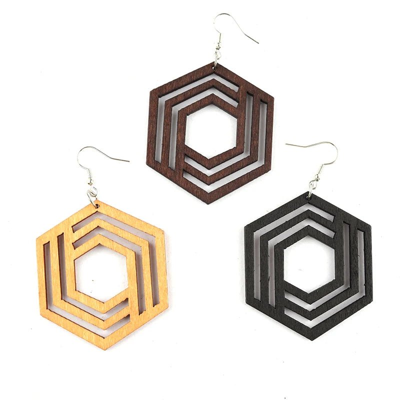 African Laser Cut Wooden Drop Earrings – Mix & Match Shapes Available - Free Delivery Worldwide only at Flexi Africa