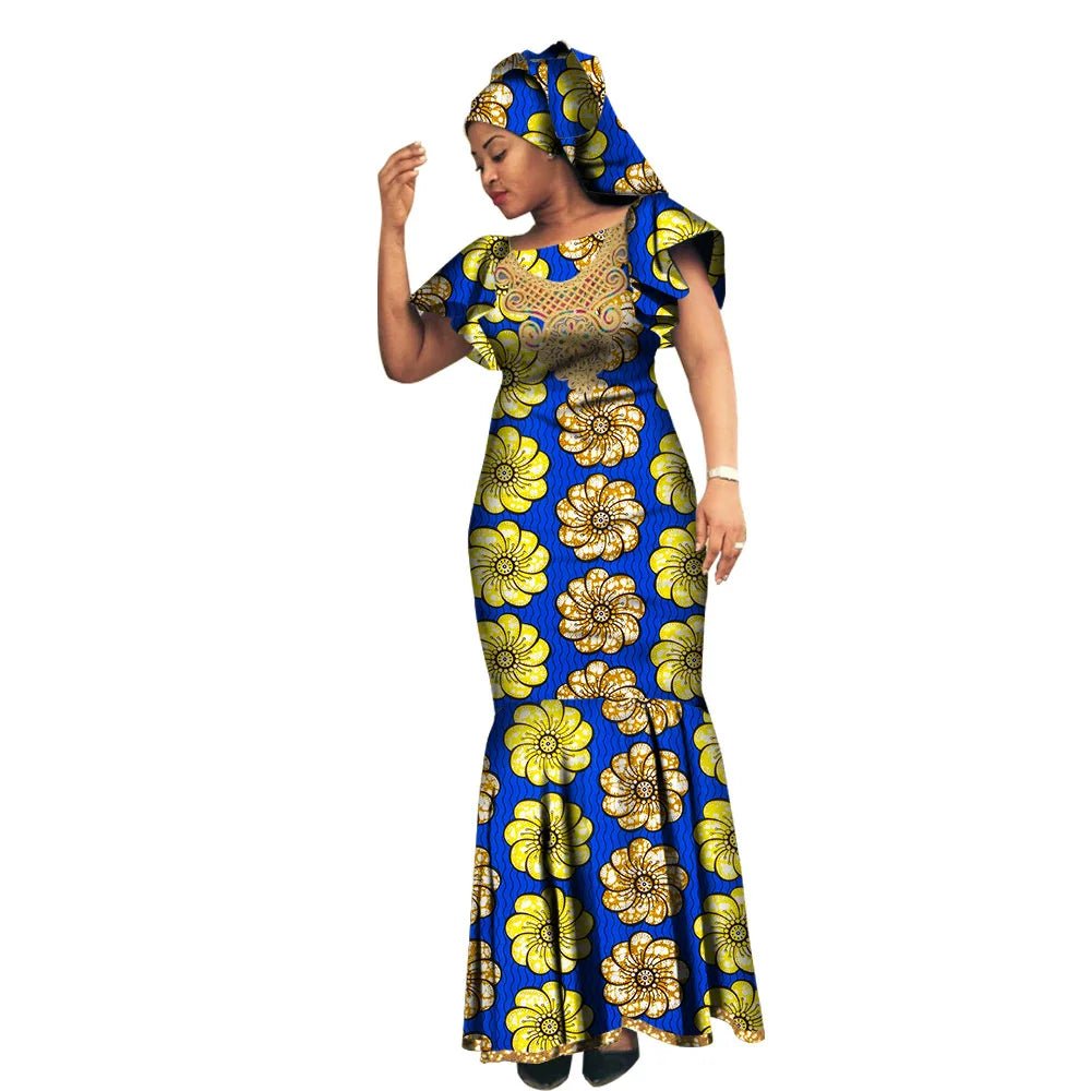 African Luxury Ankara Gown – Stylish Bodycon Maxi Dress for Party, Wedding, and Formal Events - Free Delivery Worldwide only at Flexi Africa
