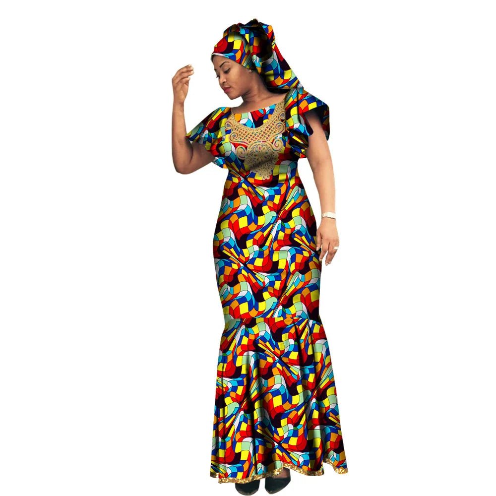 African Luxury Ankara Gown – Stylish Bodycon Maxi Dress for Party, Wedding, and Formal Events - Free Delivery Worldwide only at Flexi Africa