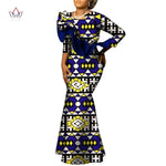 African Maxi Dress – Bazin Riche Cotton Wax Print, Nine - Point Sleeve Long Gown - Free Delivery Worldwide only at Flexi Africa