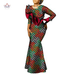 African Maxi Dress – Bazin Riche Cotton Wax Print, Nine - Point Sleeve Long Gown - Free Delivery Worldwide only at Flexi Africa