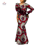 African Maxi Dress – Bazin Riche Cotton Wax Print, Nine - Point Sleeve Long Gown - Free Delivery Worldwide only at Flexi Africa