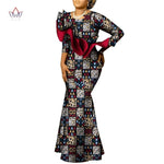 African Maxi Dress – Bazin Riche Cotton Wax Print, Nine - Point Sleeve Long Gown - Free Delivery Worldwide only at Flexi Africa