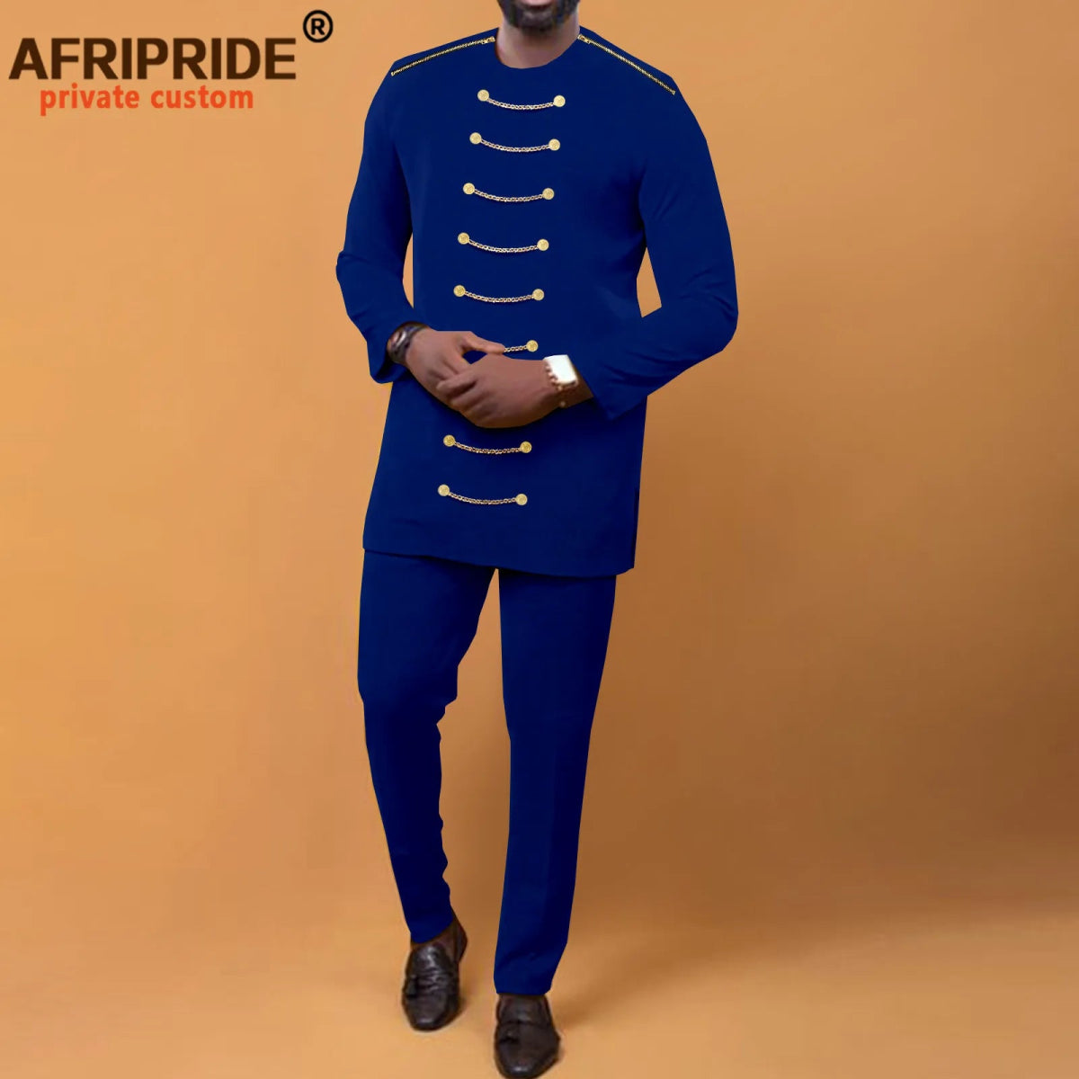 African Men Clothing Zip Blazer and Ankara Pants 2 Piece Set Dashiki Attire Plus Size Outfits with Chain Bazin Riche A2216033 - Free Delivery Worldwide only at Flexi Africa