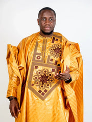 African Men's Bazin Riche Embroidered Top with Long Sleeves - Flexi Africa - Flexi Africa offers Free Delivery Worldwide - Vibrant African traditional clothing showcasing bold prints and intricate designs