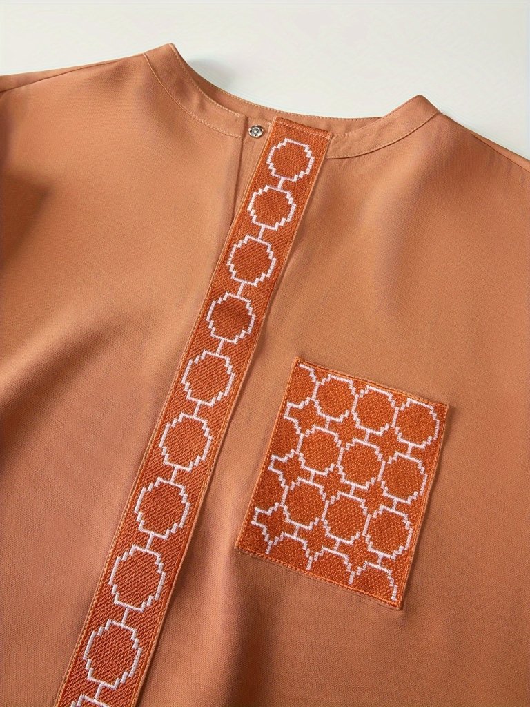 African Men’s Dashiki Outfit Set – Embroidered Round Neck Shirt & Elastic Waist Trousers (2PCS) - Free Delivery Worldwide only at Flexi Africa