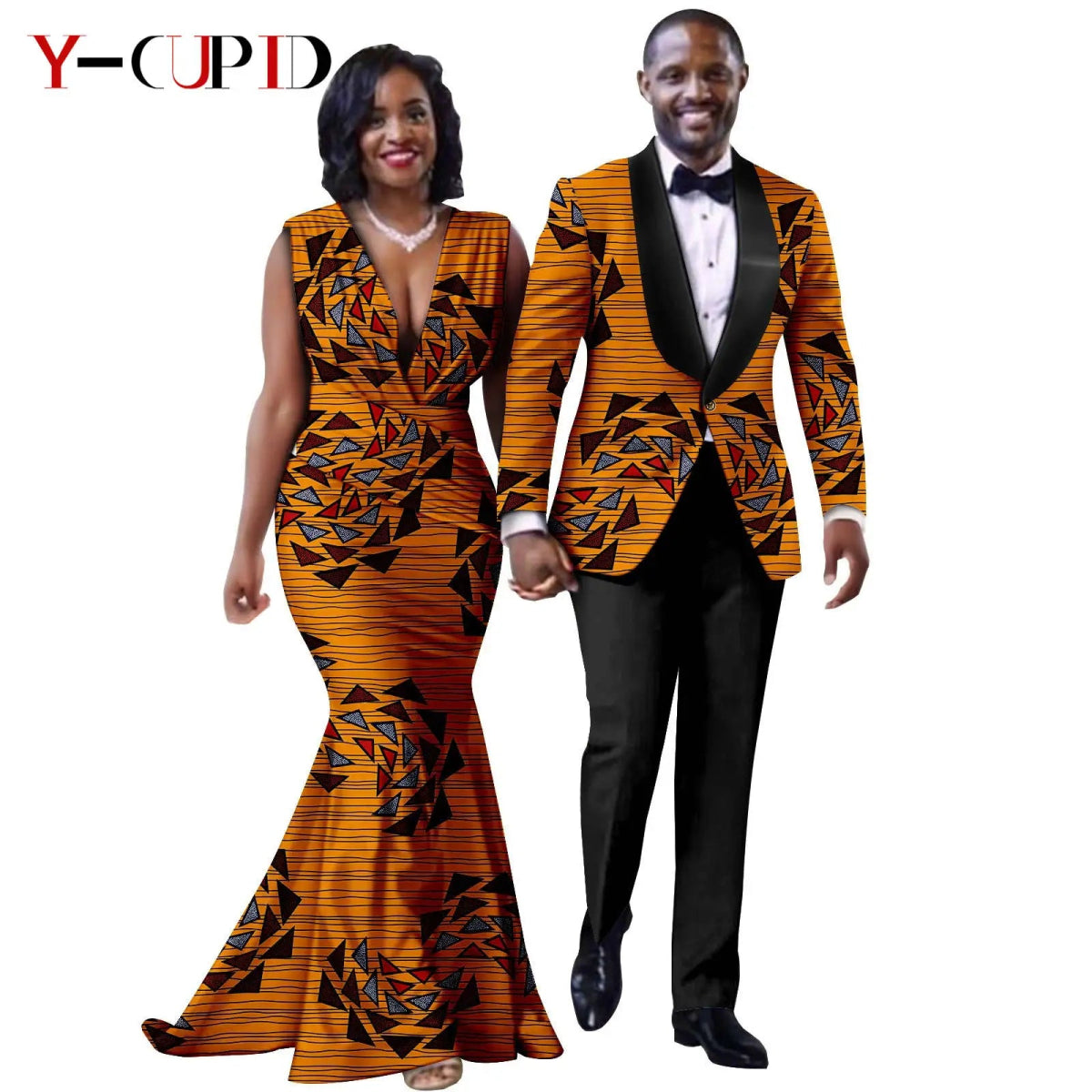 African Mermaid Dress & Matching Men’s Suit Set – Dashiki Couple Outfit for Weddings and Special Events - Free Delivery Worldwide only at Flexi Africa