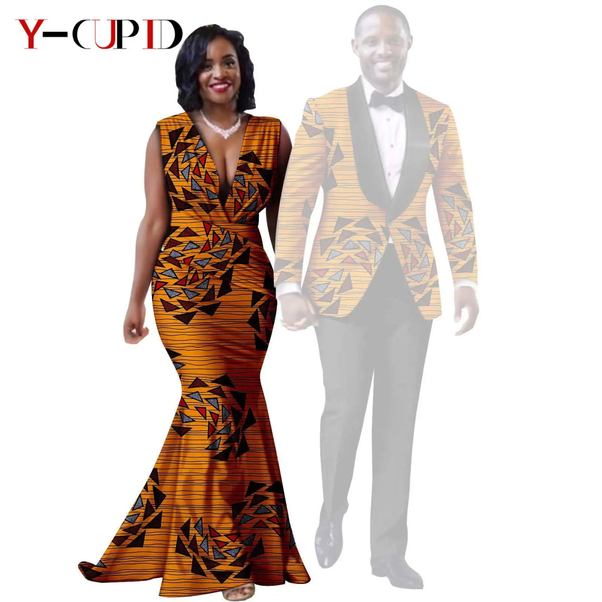 African Mermaid Dress & Matching Men’s Suit Set – Dashiki Couple Outfit for Weddings and Special Events - Free Delivery Worldwide only at Flexi Africa