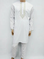 African Muslim Islamic Men's Modern Fashion Prayer Eid Robe Long Sleeve Round Neck Embroidered Arabian Jubba Thobe Clothing - Free Delivery Worldwide only at Flexi Africa