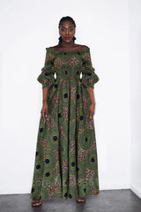 African National Print Party Dress Women Casual Sexy Slash - neck Lady Maxi Dress New Vintage Long - sleeved Loose Elegant Dresses - Free Delivery Worldwide only at Flexi Africa