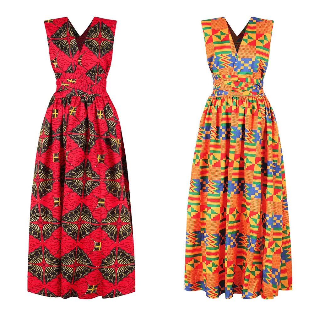 African National Sexy Sleeveless Women Dress Fashion Off Back Print Lady Party Dresses Vintage Casual Long Dress Africa Clothing - Free Delivery Worldwide only at Flexi Africa