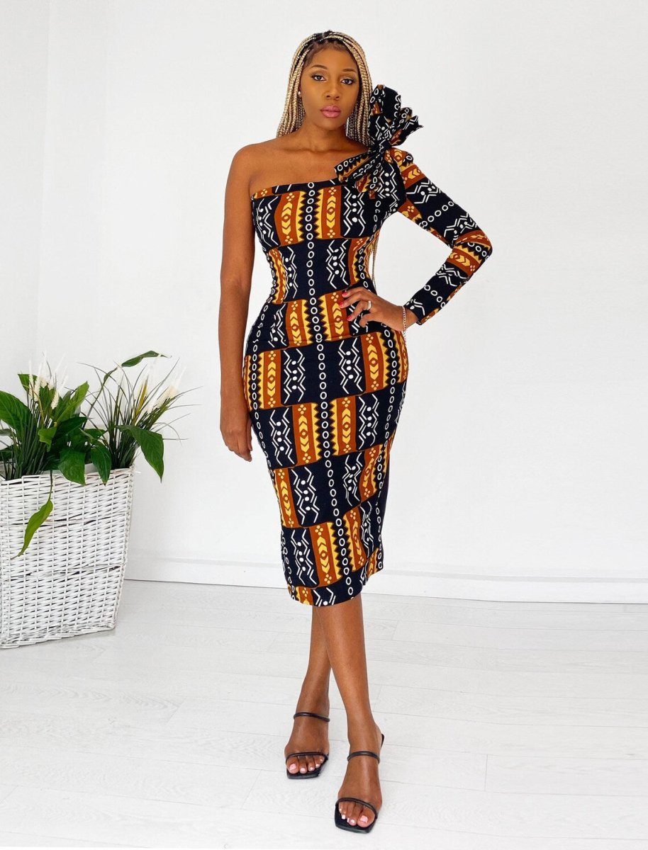 African Print Kimba Midi Dress - Free Delivery Worldwide only at Flexi Africa