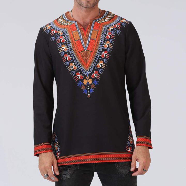 African Print Shirts for Men - White Polished Cotton Tops with Dashiki Design Plus Size Long T-shirts - Flexi Africa