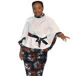 African Print Women’s Two - Piece Outfit – Tailored White Blouse and Belted Wax Skirt - Free Delivery Worldwide only at Flexi Africa