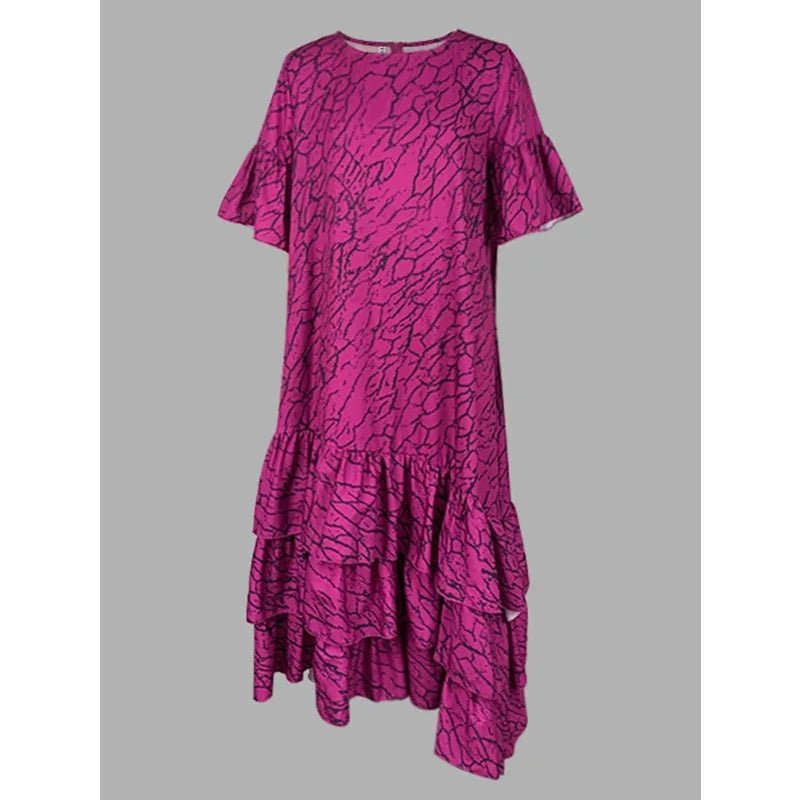 African Style Printed Midi Dress for Women – Trendy Loose Fit with Flare Sleeves - Free Delivery Worldwide only at Flexi Africa