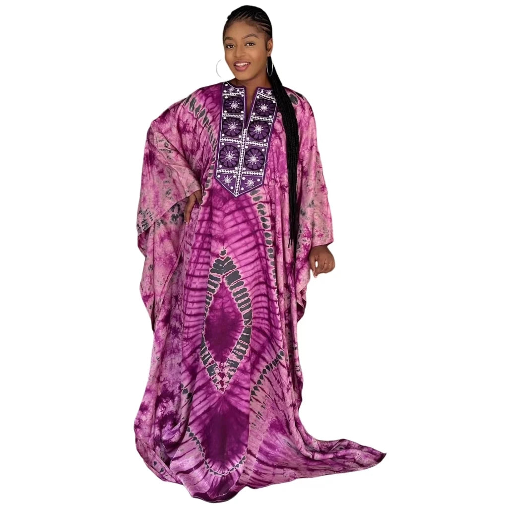 Women with Embroidery and Scarf – Elegant Traditional African Outfit - Free Delivery Worldwide only at Flexi Africa