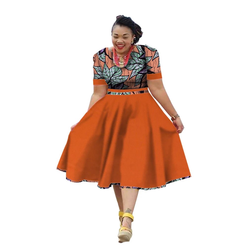 African Traditional Bazin Riche Dress for Women – Cotton Print Knee - Length Summer Wear - Free Delivery Worldwide only at Flexi Africa