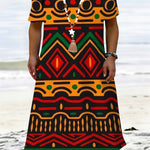 African Tribal Print T-Shirt Dress – Bold Geometric Beach Wear - Free Delivery Worldwide only at Flexi Africa