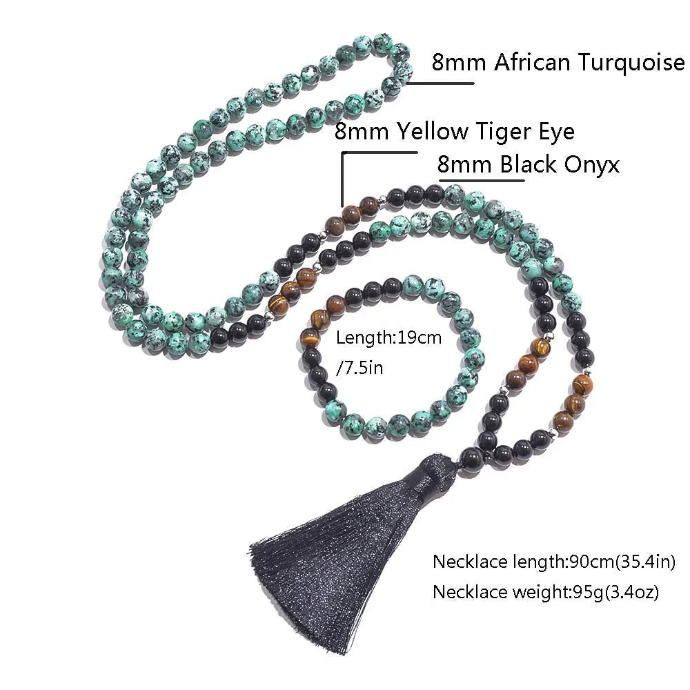 African Turquoise, Black Onyx, and Tiger Eye 8mm Beads Set - Free Delivery Worldwide only at Flexi Africa