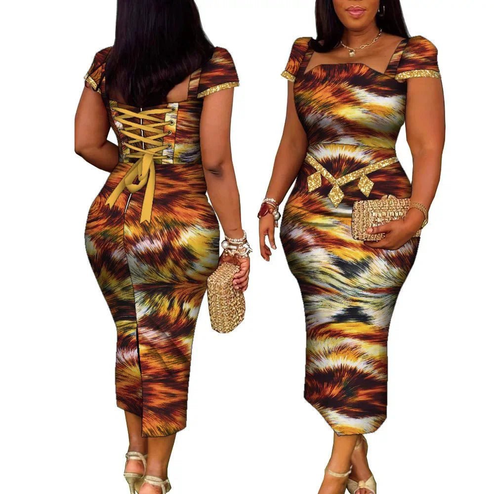 African Wax Print Summer Gown for Women – Elegant Ankara Bandage Dress - Free Delivery Worldwide only at Flexi Africa