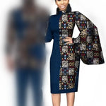 African Wedding Matching Outfit – Slim Women’s Dress and Men’s Patchwork Shirt with Pants - Free Delivery Worldwide only at Flexi Africa