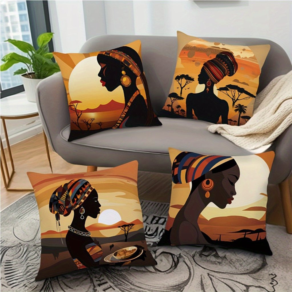 African Woman Decorative Throw Pillow Covers – Set of 4, 17.7" Square - Free Delivery Worldwide only at Flexi Africa