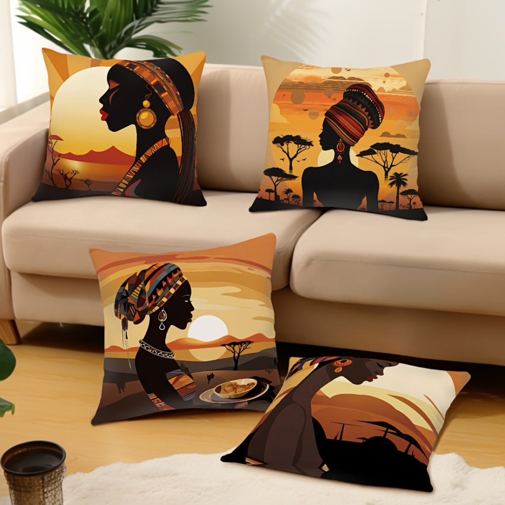African Woman Decorative Throw Pillow Covers – Set of 4, 17.7" Square - Free Delivery Worldwide only at Flexi Africa