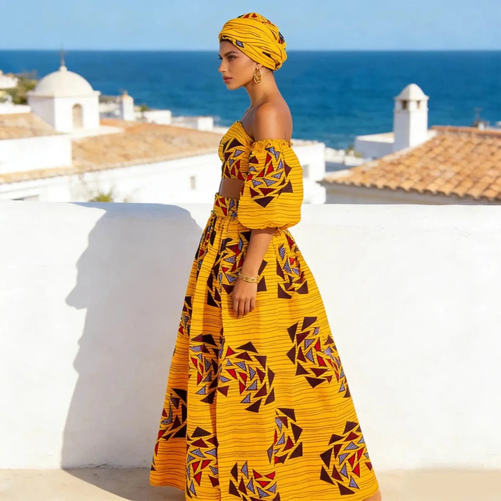 Make a bold and confident statement with this African Print 2-Piece Women’s Outfit, designed to celebrate vibrant culture