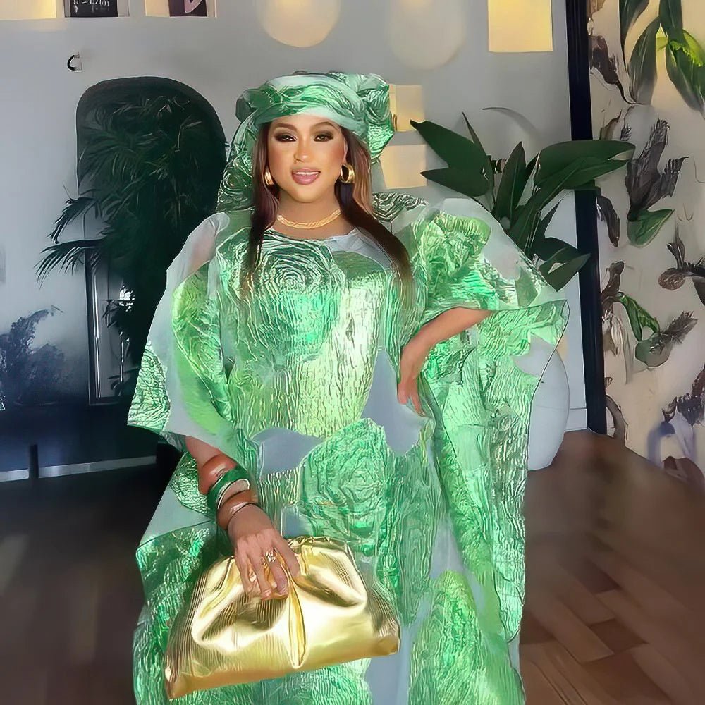 African Women’s 2PC Dress Set with Matching Headscarf – Ethnic Wear - Free Delivery Worldwide only at Flexi Africa