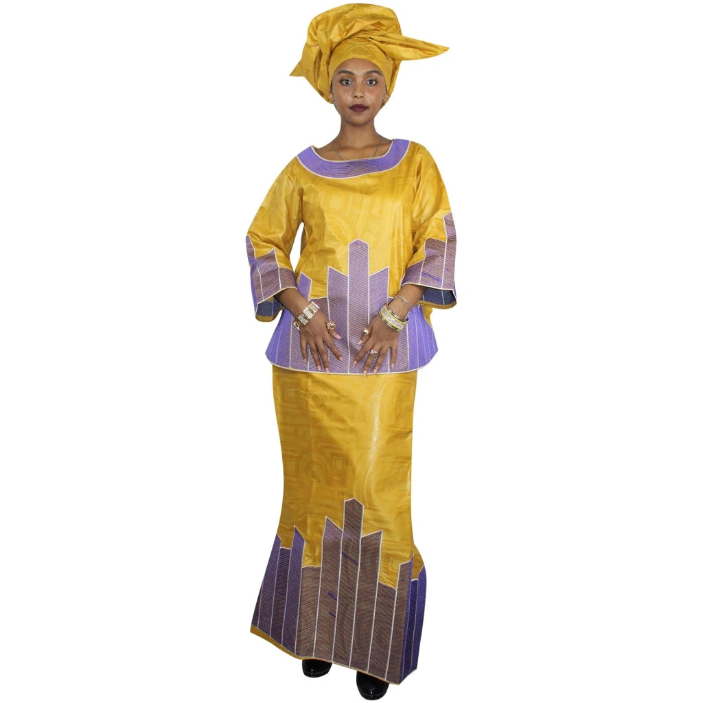 African Women’s 3PC Outfit – 3/4 Sleeve Top, Wrapper Skirt & Matching Scarf Set - Free Delivery Worldwide only at Flexi Africa