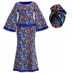 African Women’s Ankara Print 2PC Outfit – Long Sleeve Dashiki Top & Skirt Set with Matching Headwrap - Free Delivery Worldwide only at Flexi Africa