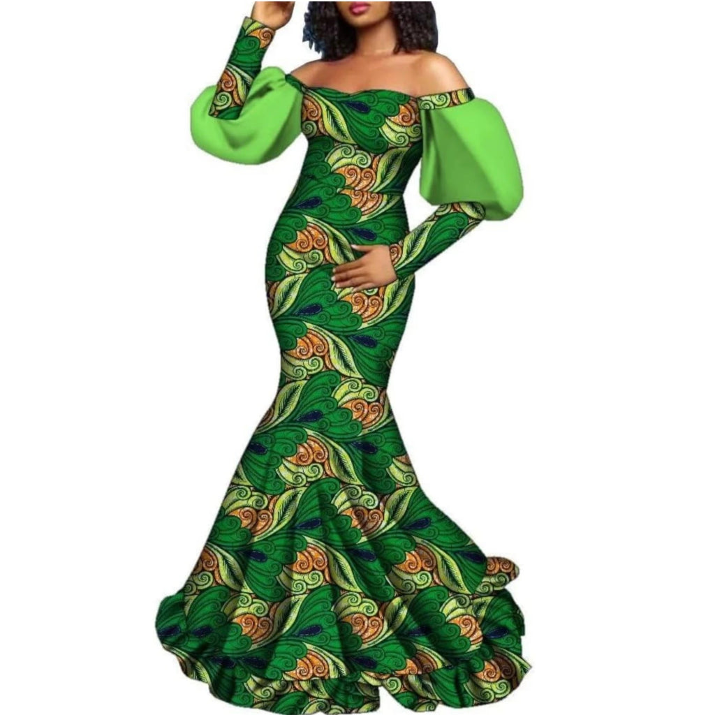Buy African Women’s Dress – Long Sleeve Dashiki Print Off-Shoulder Wedding & Party Gown for only $62.40 at Flexi Africa!