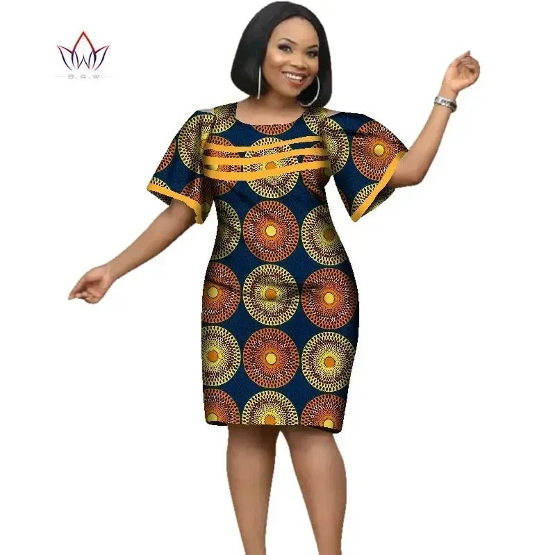 African Women’s Cotton Wax Print Dress – Dashiki Short Sleeve O - Neck Pencil Dress - Free Delivery Worldwide only at Flexi Africa
