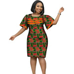 African Women’s Cotton Wax Print Dress – Dashiki Short Sleeve O - Neck Pencil Dress - Free Delivery Worldwide only at Flexi Africa