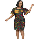 African Women’s Cotton Wax Print Dress – Dashiki Short Sleeve O - Neck Pencil Dress - Free Delivery Worldwide only at Flexi Africa
