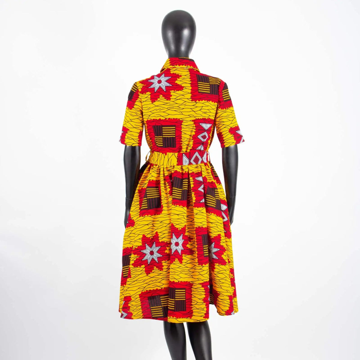 African Women’s Dress – Elegant V - Neck Short Sleeve High - Waist Formal Dress - Free Delivery Worldwide only at Flexi Africa