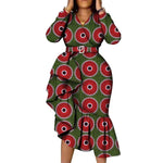 African Women’s Long Sleeve Dress – Wax Print Kitenge Ruffle Design with Irregular Hem Party Gown - Free Delivery Worldwide only at Flexi Africa