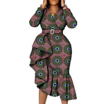 African Women’s Long Sleeve Dress – Wax Print Kitenge Ruffle Design with Irregular Hem Party Gown - Free Delivery Worldwide only at Flexi Africa