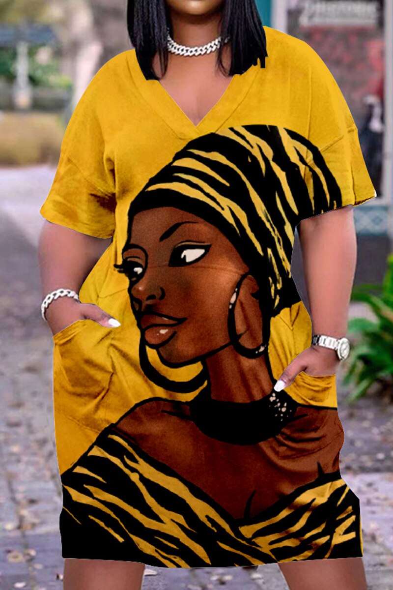 African Women's Short Sleeve Dress - Flexi Africa - Flexi Africa offers Free Delivery Worldwide - Vibrant African traditional clothing showcasing bold prints and intricate designs