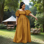 African Women’s Strapless Dress with Bubble Sleeves & Matching Earrings - Free Delivery Worldwide only at Flexi Africa