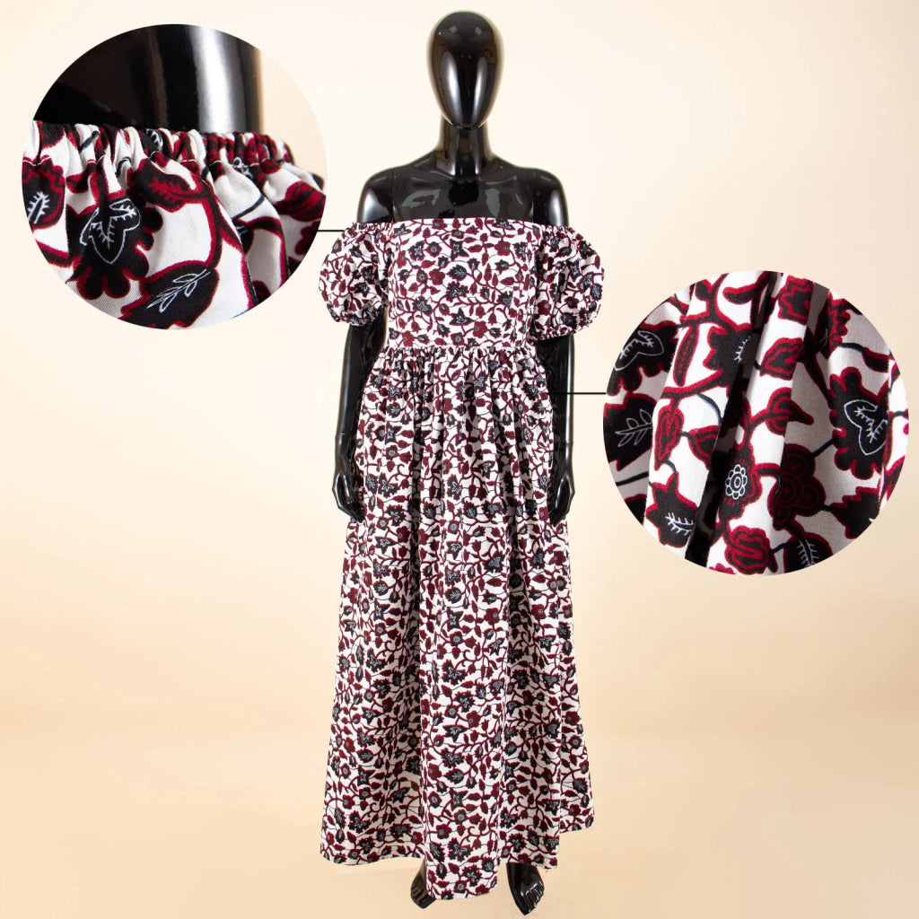 African Women’s Strapless Dress with Bubble Sleeves & Matching Earrings - Free Delivery Worldwide only at Flexi Africa