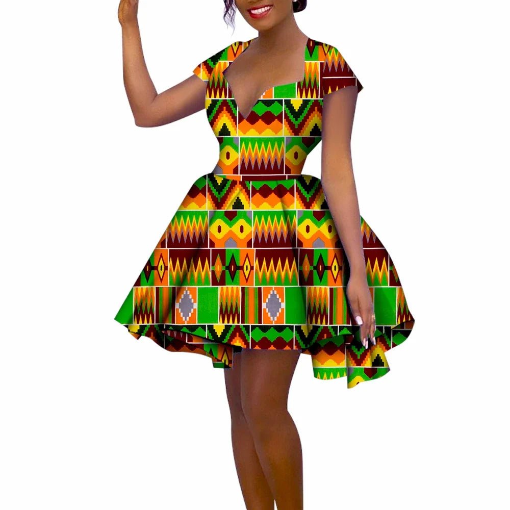 African Women’s Summer Dress – Short Sleeve Ankara Dashiki Print Ball Gown - Free Delivery Worldwide only at Flexi Africa
