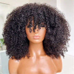 Afro Kinky Curly Human Hair Wigs with Bangs Wear to go Glueless Wig Remy Short Curly Bangs Wig Human Hair - Free Delivery Worldwide only at Flexi Africa