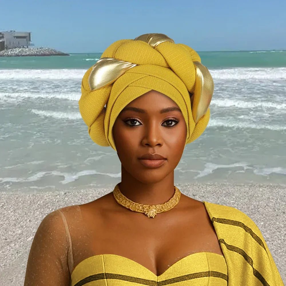 Already Made Big Braid Turban Cap – Nigerian Aso Oke Auto Gele Party Headwrap - Free Delivery Worldwide only at Flexi Africa
